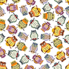 Fotobehang Cartoon colorful owls seamless pattern background © Vector Tradition