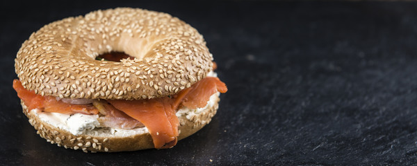 Fresh made Bagel with Salmon (selective focus)