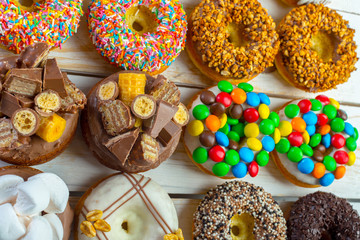 Donut. Sweet icing sugar food. Dessert colorful snack.