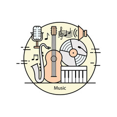 Modern color thin line art design music.