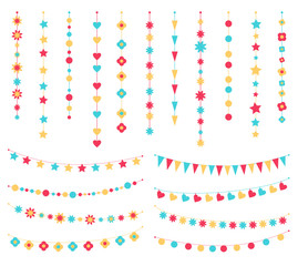 Vector set of festive buntings, flags and garlands