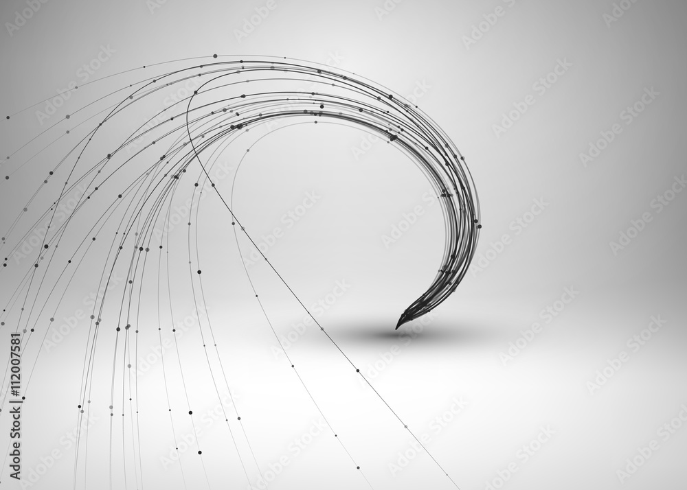 Wall mural tornado. swirl with connected line and dots. wired wavy structure. technology connection concept. ve