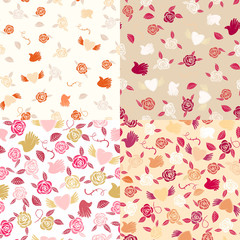 Four seamless patterns about romantic love