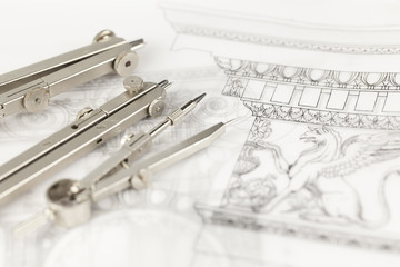 architectural drawing - detail column & compasses