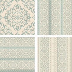 Set of 4 vintage seamless damask patterns. Seamless pattern can be used for wallpaper, fabrics, paper craft projects, web page background,surface textures. 