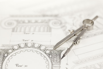 drawings of architectural details - columns element & compass