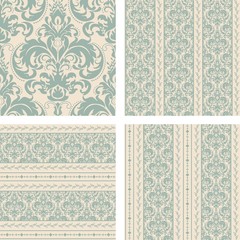 Set of 4 vintage seamless damask patterns. Seamless pattern can be used for wallpaper, fabrics, paper craft projects, web page background,surface textures. 