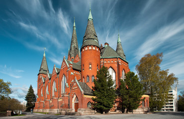 Unusual sky above Michael's church in Turku, Finland