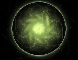 Particles of abstract fractal forms on the subject of nuclear physics science and graphic design. Geometry sacred futuristic