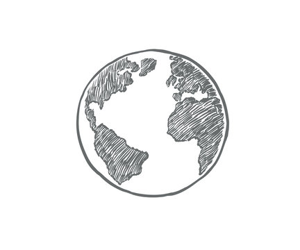 Earth icon on white background. Earth icon doodles style.