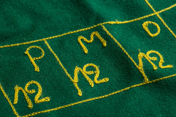 Tappeto verde da casin&ograve; con scritte gialle. 