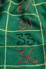 Tappeto da casinò verde con dettaglio numeri. 