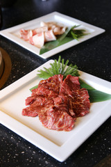 Raw Beef on hot coal(YAKINIKU is Japan)