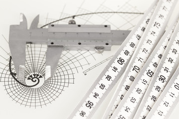 drawing of the golden section, folding ruler & calipers