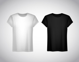 Men black and white T-shirt. Realistic mockup. Short sleeve T-sh