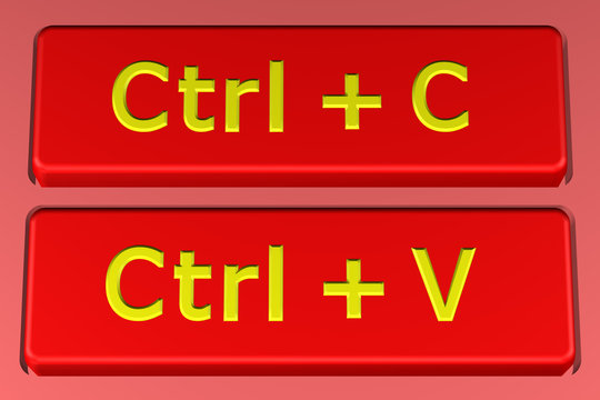 Concept: Copy paste buttons. 3D rendering.