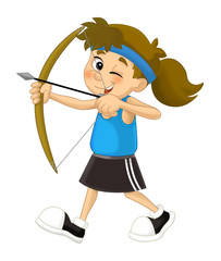 Cartoon kid shooting - bow - archer - isolated - illustration for the children