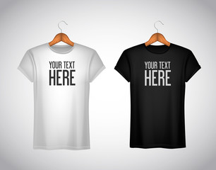 Naklejka premium Men black and white T-shirt. Realistic mockup whit brand text fo