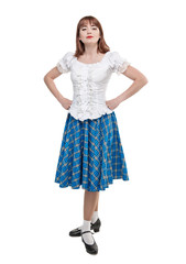 Young woman in clothing for Scottish dance
