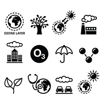 
World ozone day, ecology, climate change icons set 
