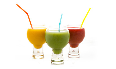 Fresh fruit juices isolated on white