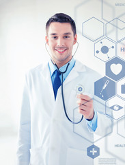 doctor with stethoscope and virtual screen