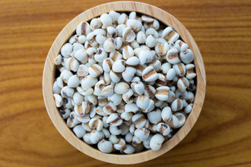 Millet rice , millet grains in bowl. Top view