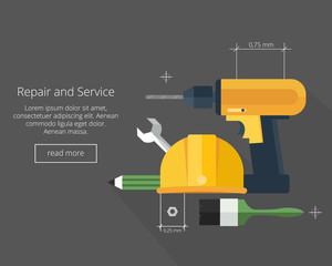 Repair and Service.Home and Mechanic renovation concept.Flat vector illustration