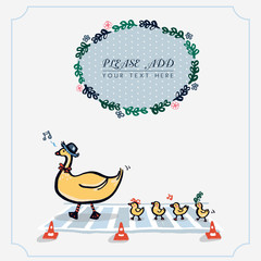 Yellow Duck in A Row. Mother Duck and Ducklings Cross the Road Isolated Illustration Vector.