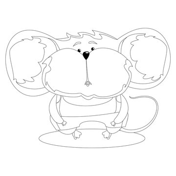 Serious mouse in clothes. Cartoon character. Outline drawing for coloring.
