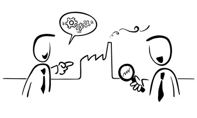 Strichfiguren mit Lupe untersuchen Firma