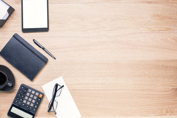 Desk with items on side
