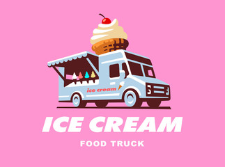 Mobile food truck. Car with ice cream. Vector illustration.