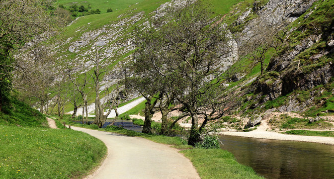Dovedale in the Derbyshire Peak district with the river Dove