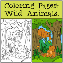 Naklejka premium Coloring Pages: Wild Animals. Two little cute baby bears.