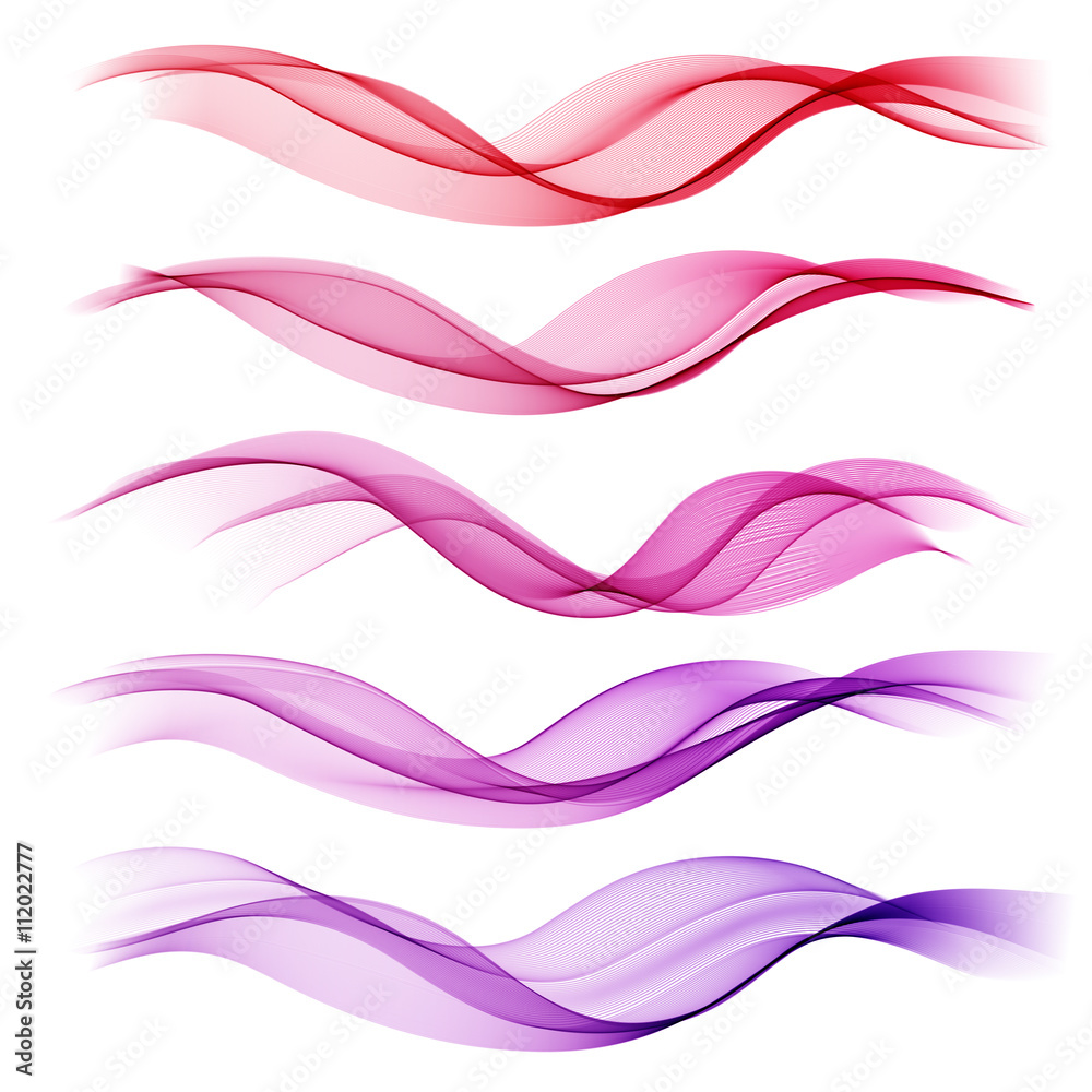 Poster Set abstract color wave. Vector smoke lines.