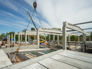 Construction works. Concrete slab. Panels.
