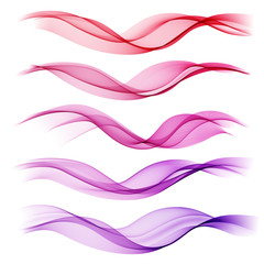 Set abstract color wave. Vector smoke lines.
