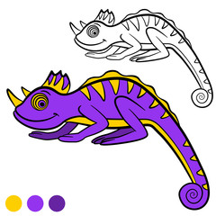 Coloring page. Color me: chameleon. Little cute chameleon.