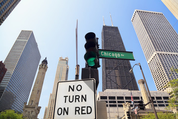 Chicago Avenue Sign, Water Tower and John Hancock Building
