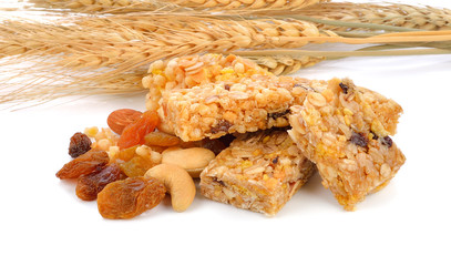 muesli bars on white background