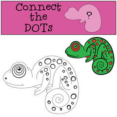 Educational games for kids: Connect the dots. Little cute green chameleon smiles.