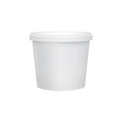 Yogurt container isolated on white background. Blank box ice cream or dessert. Plastic container for liquid milk products. 3d realistic packaging. Vector illustration.