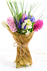 beautiful bouquet of hyacinths in a rustic style