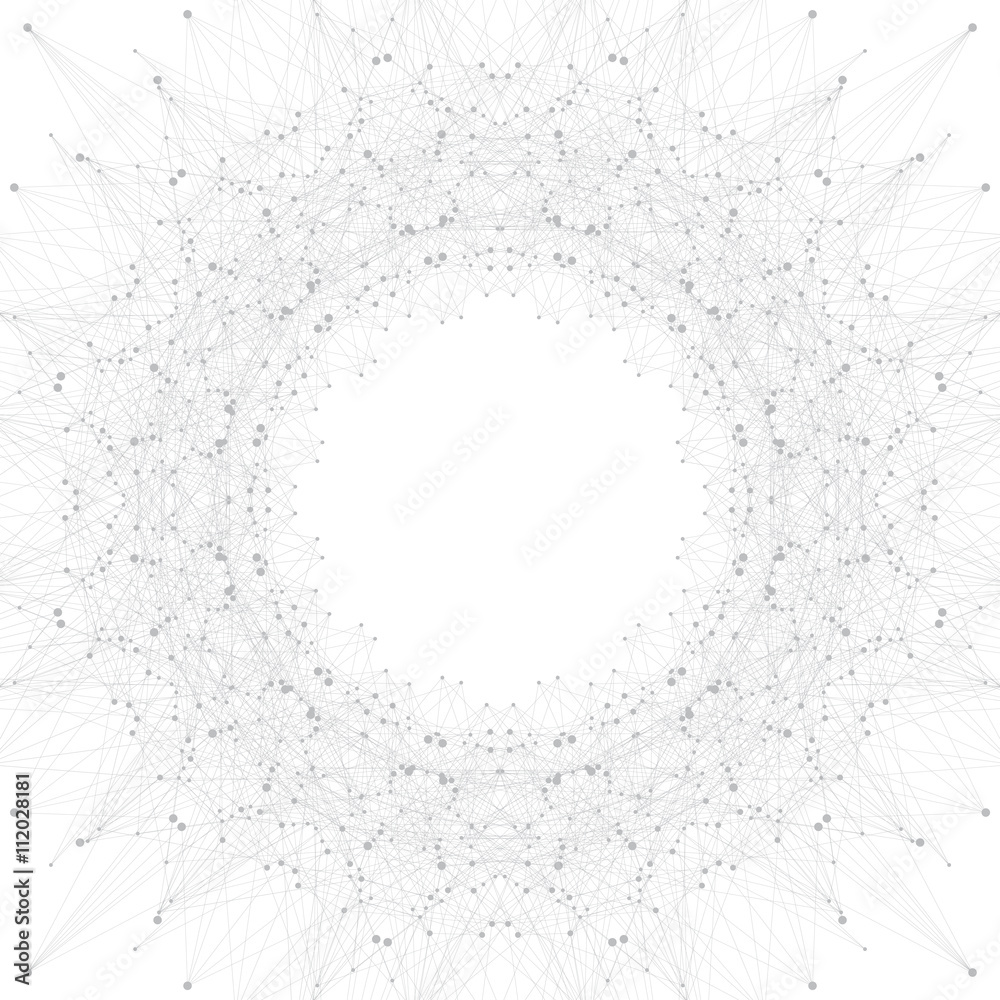 Poster Graphic background molecule and communication. Connection line with dots. Geometric abstract composition for your design. Science, technology background. Vector illustration.