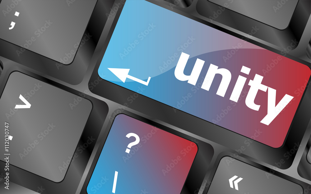 Poster unity word on computer keyboard pc key vector, keyboard key, keyboard button, vector keyboard
