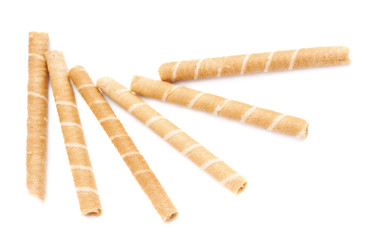 Pile of wafel sticks isolated over the white background