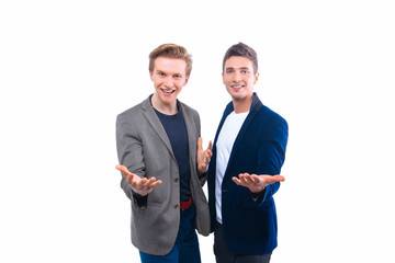 Two handsome young men isolated on white