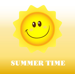Happy Sun Cartoon Mascot Character. Illustration With Background And Text Summer Time