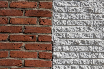 Backstein Mauerwerk Textur geteilt rot weiß